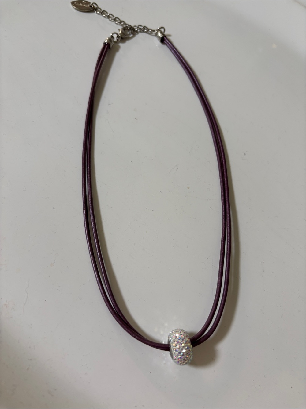 Elegant Purple Double-Strand Necklace with Sparkling Pavé Charm
